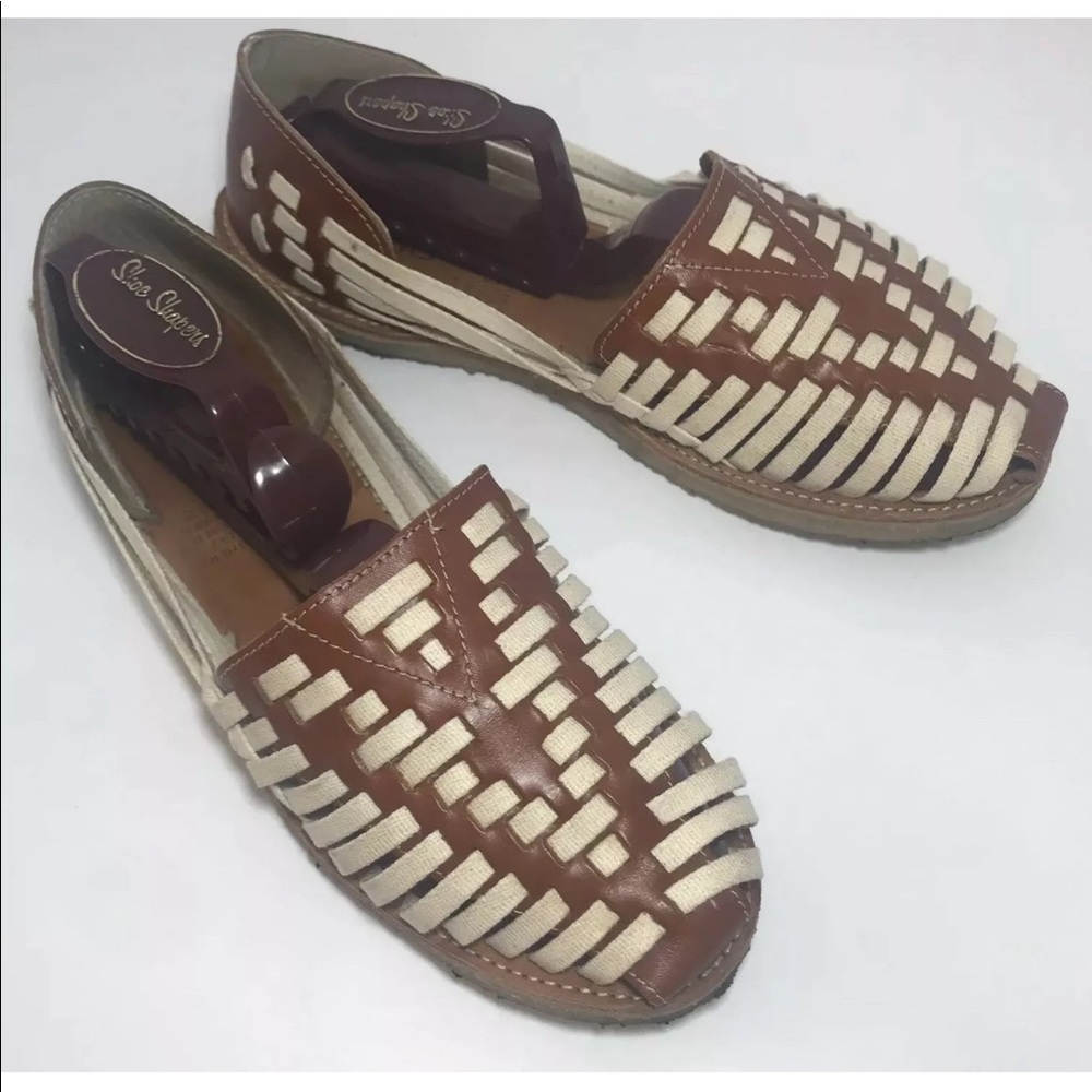 TOMS Huarache Leather Loafer Shoes White Tan 9